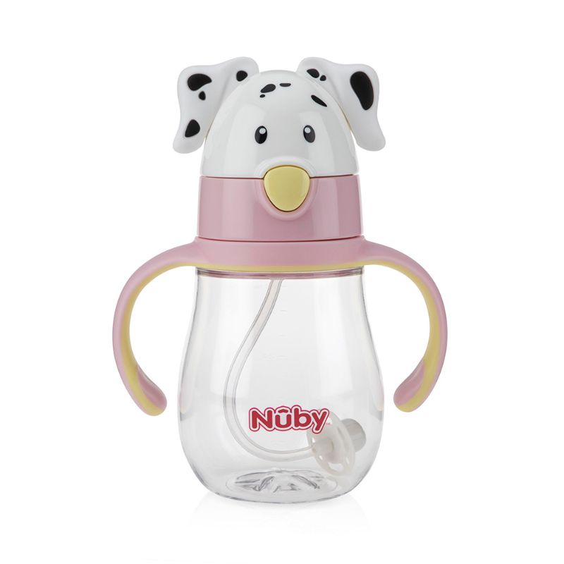 Nuby Tritan Flip It Cup with Silicone Thin Straw, Handles & Weighted Straw with Dalmatian Dog Cover 250ml