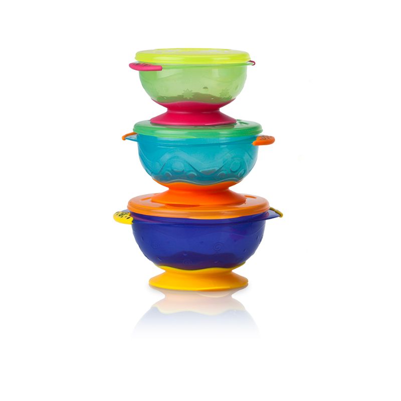 Nuby Stackable Suction Bowl with Lid 3pcs - 1 Small/1 Medium/1 Large