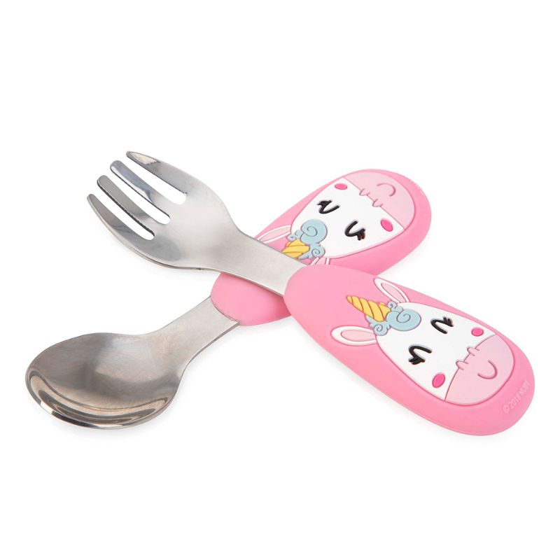 Nuby Stainless Steel Fork and Spoon with 3D Silicone Drop Handles