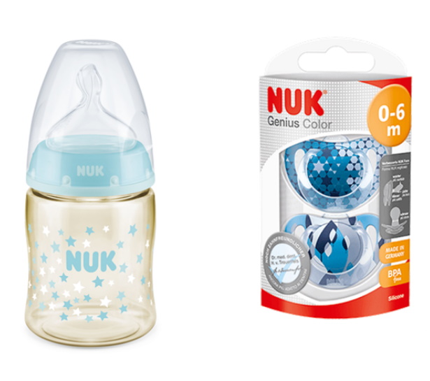 NUK PCH 150ml PPSU Bottle Silicone S1 M (x1) + Soother Silicone Genius S1, 2pcs (x1)