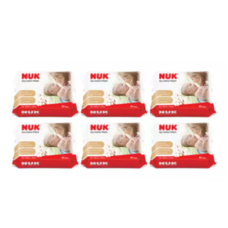 baby-fair NUK Dry Cotton Wipes, 80pcs/Bag x 6