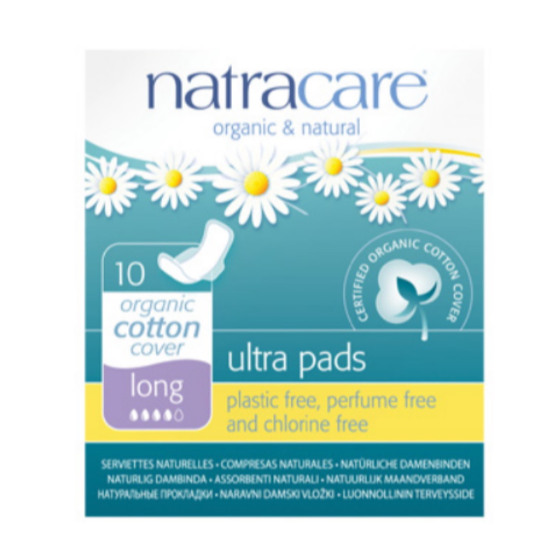 Natracare Ultra Pads with Organic Cotton Cover Long with wings 10pcs (Bundle of 3)