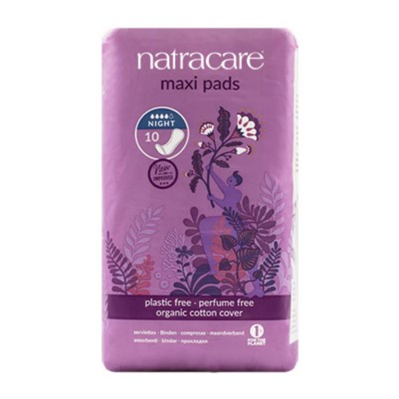 Natracare Maxi Pads with Organic Cotton Cover - Night Time (3x10pcs)