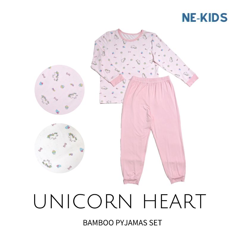 Ne-Kids Bamboo Pyjamas Set - Unicorn Heart White (Sizes 9M-3Y)