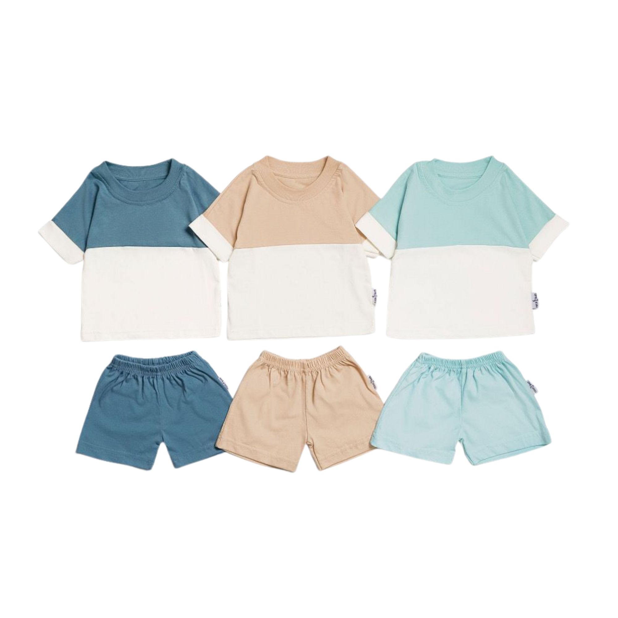 Nice Kids 2-Tone Premium Cotton T-Shirt and Short Pants Set - Teal Blue