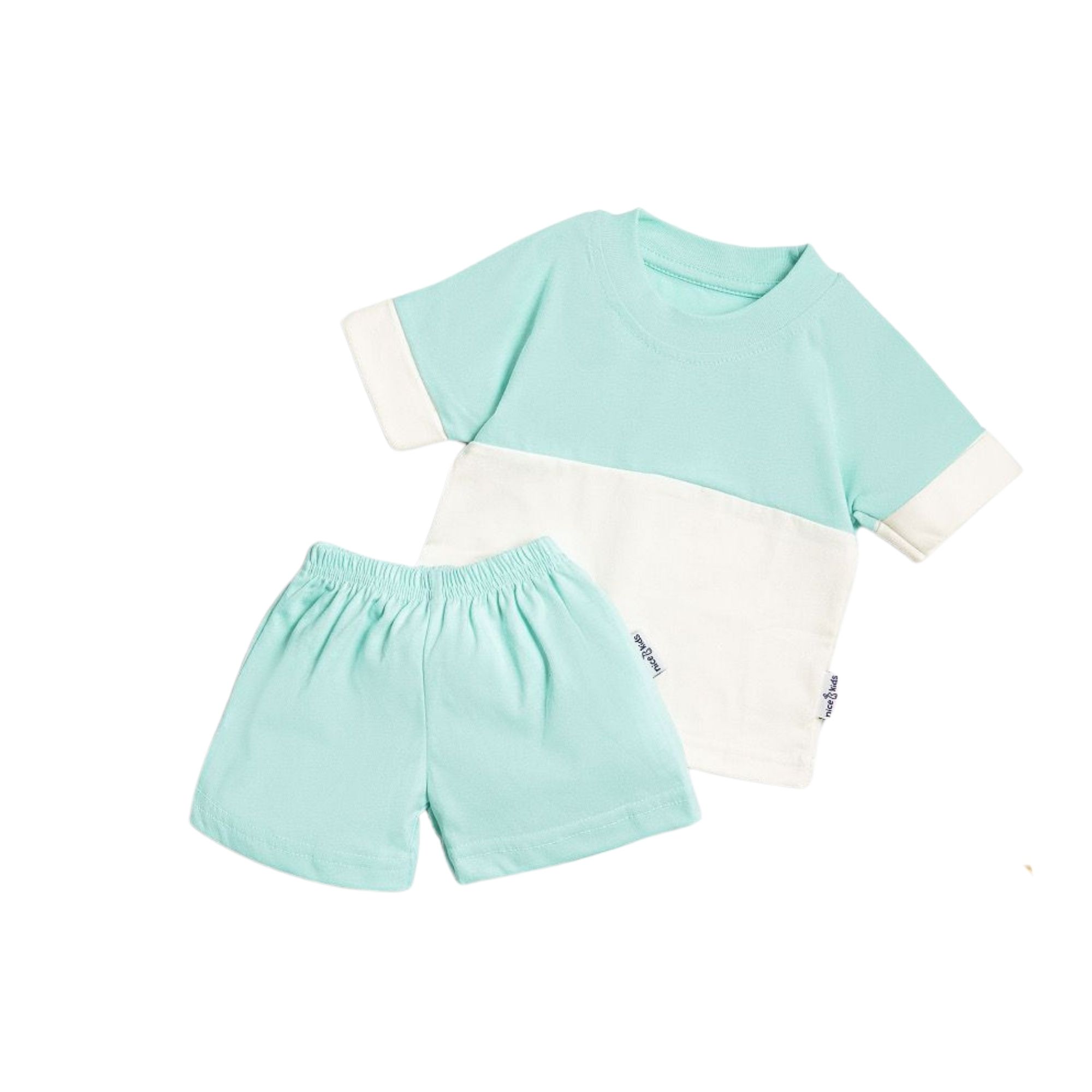 Nice Kids 2-Tone Premium Cotton T-Shirt and Short Pants Set - Baby Blue