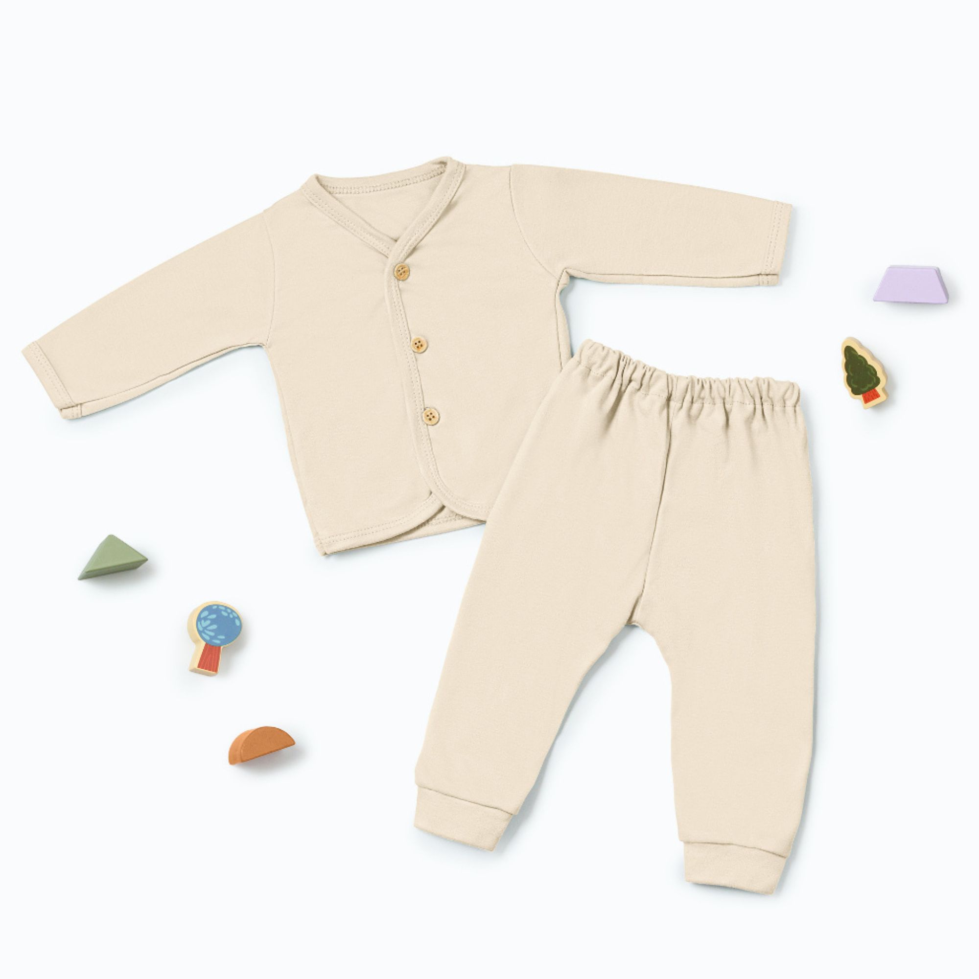 Nice Kids Long Sleeve Button-up Pajamas Set - Cream