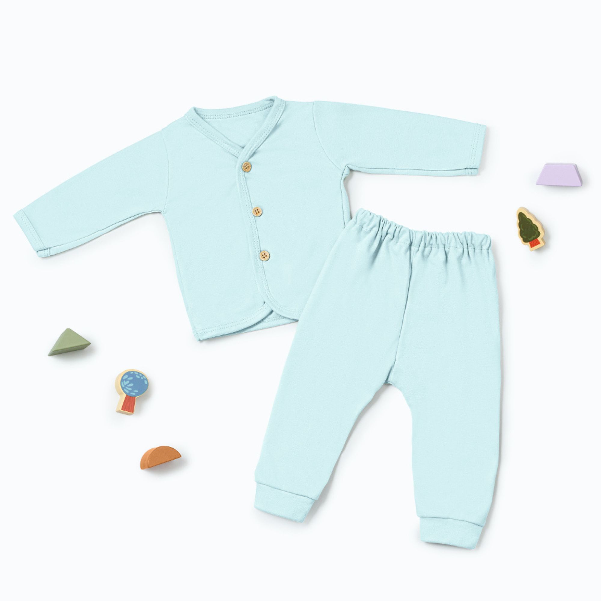 Nice Kids Long Sleeve Button-up Pajamas Set - Light Blue