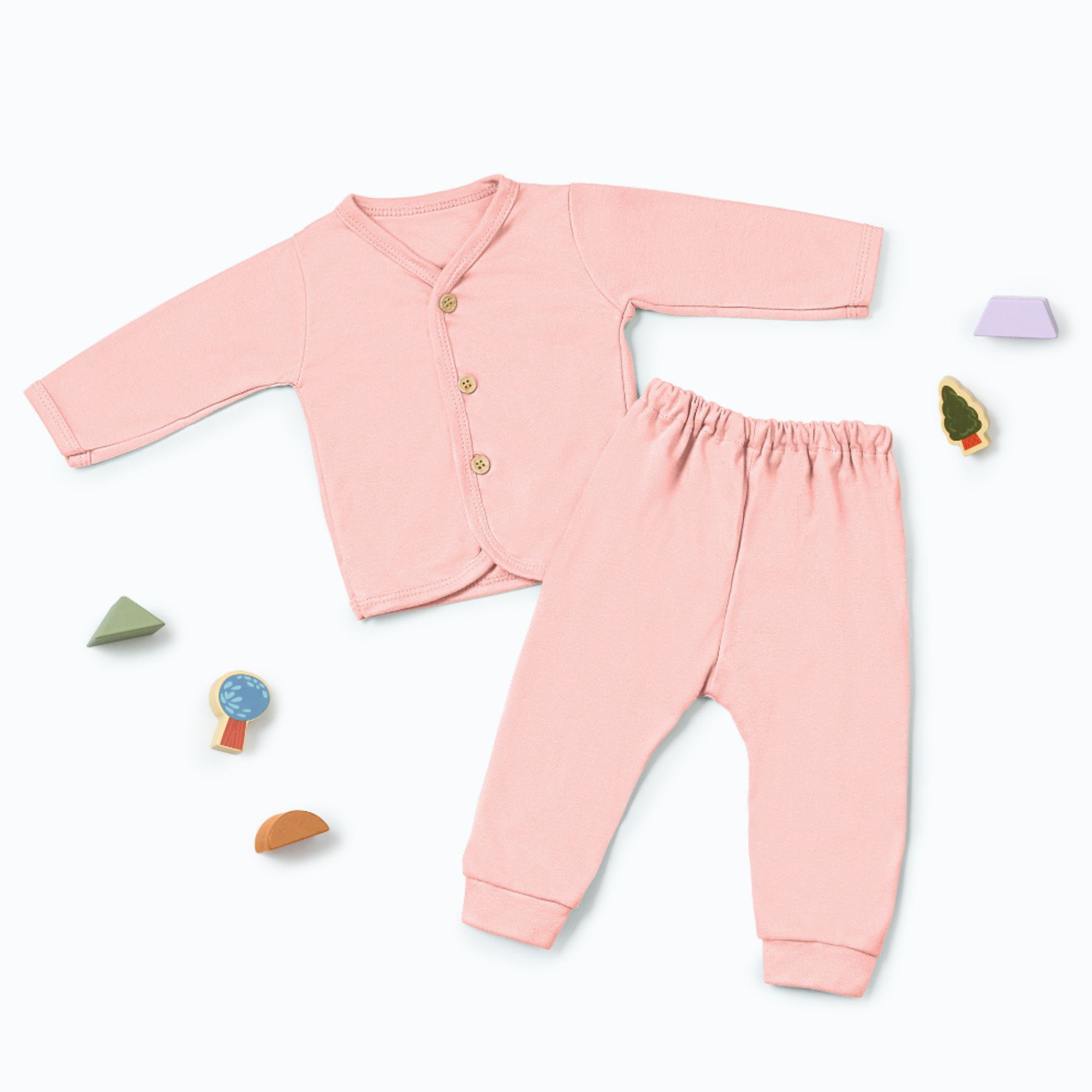 Nice Kids Long Sleeve Button-up Pajamas Set - Pink