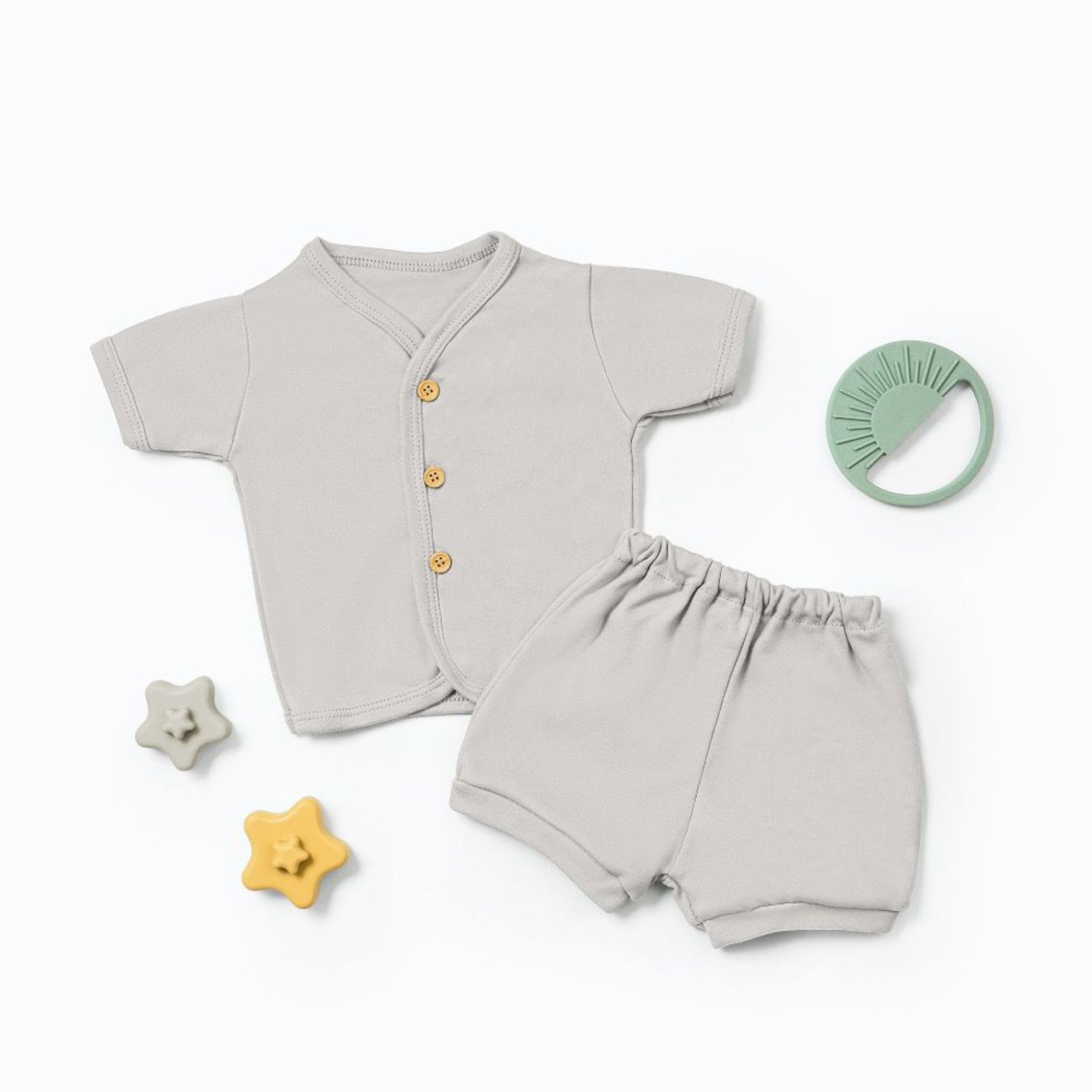 Nice Kids Short Sleeve Button-up Pajamas Set - Light Grey