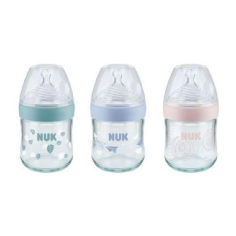baby-fair Nuk Nature Sense 120ml Glass Bottle/Silicone Teat 0-6mths M (6 holes) (NU40747611)
