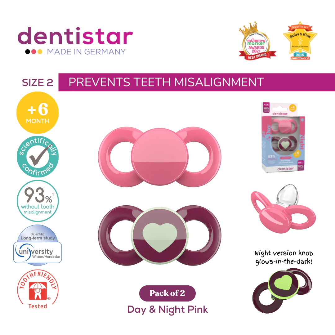 Dentistar Tooth-friendly Day & Night Pacifier Size 2 Set (6-14 months)