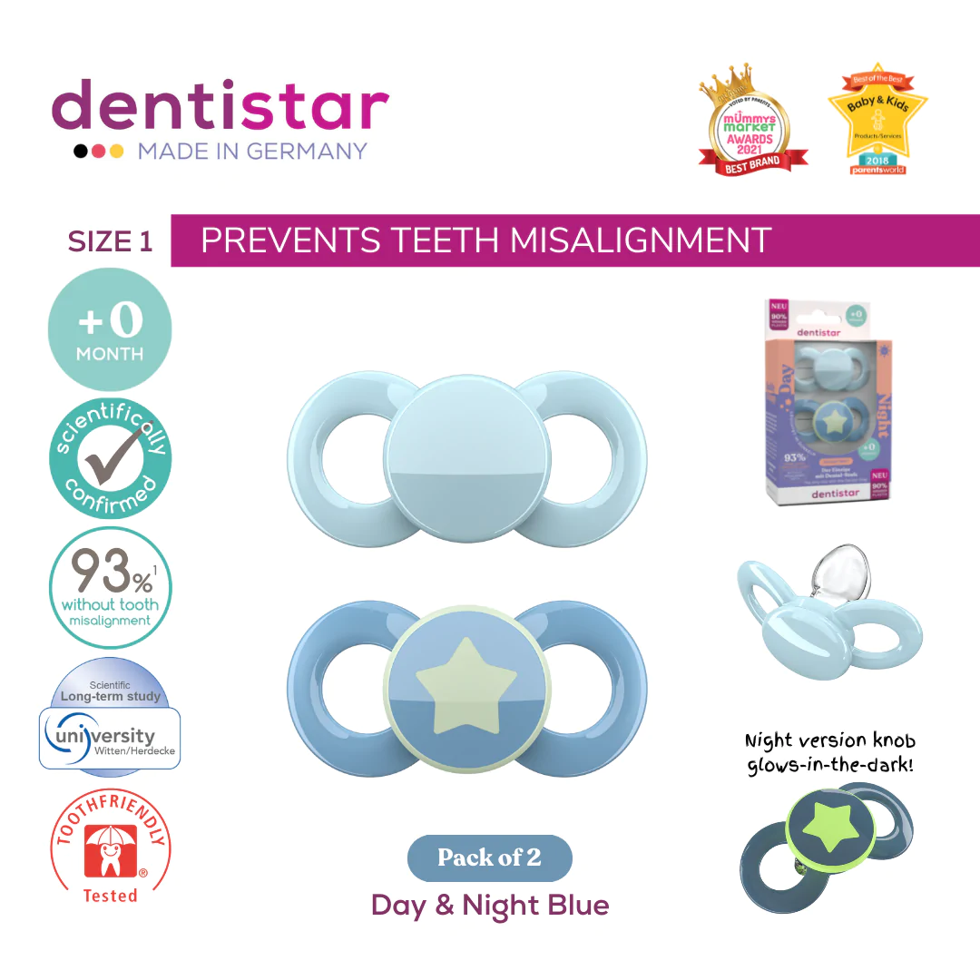 Dentistar Tooth-friendly Day & Night Pacifier Size 1 Set (0-6 months)
