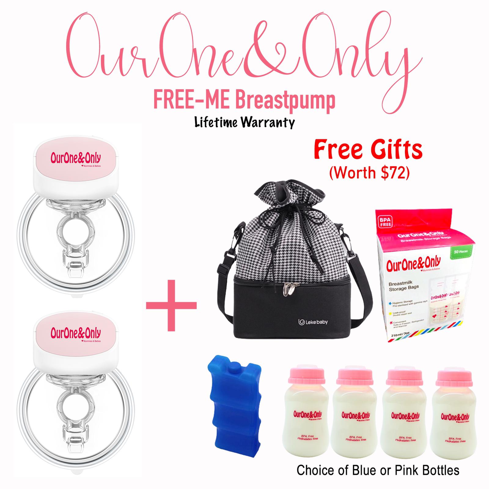 OurOne&Only FREE-ME Dual Breastpump Bundle (Breastpumps + Milkbags + Bottles + Ice Block + Carrier Bag)