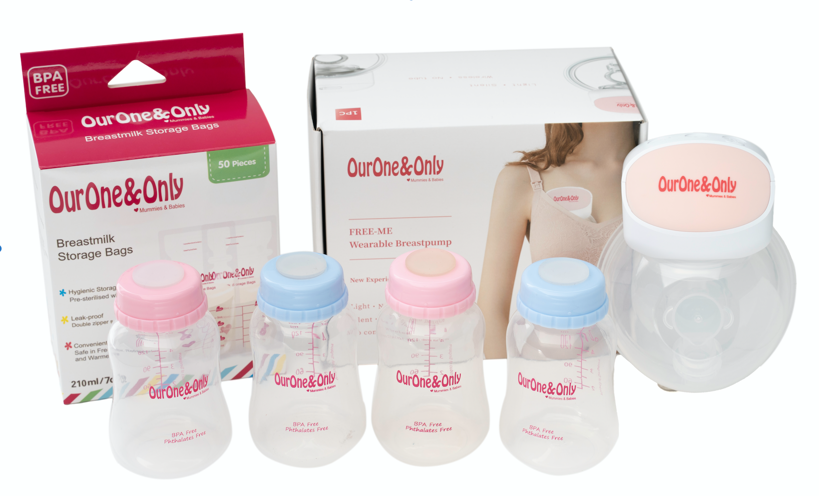 OurOne&Only FREE-ME Single Breastpump Bundle (Breastpump + Milkbags + Bottles)