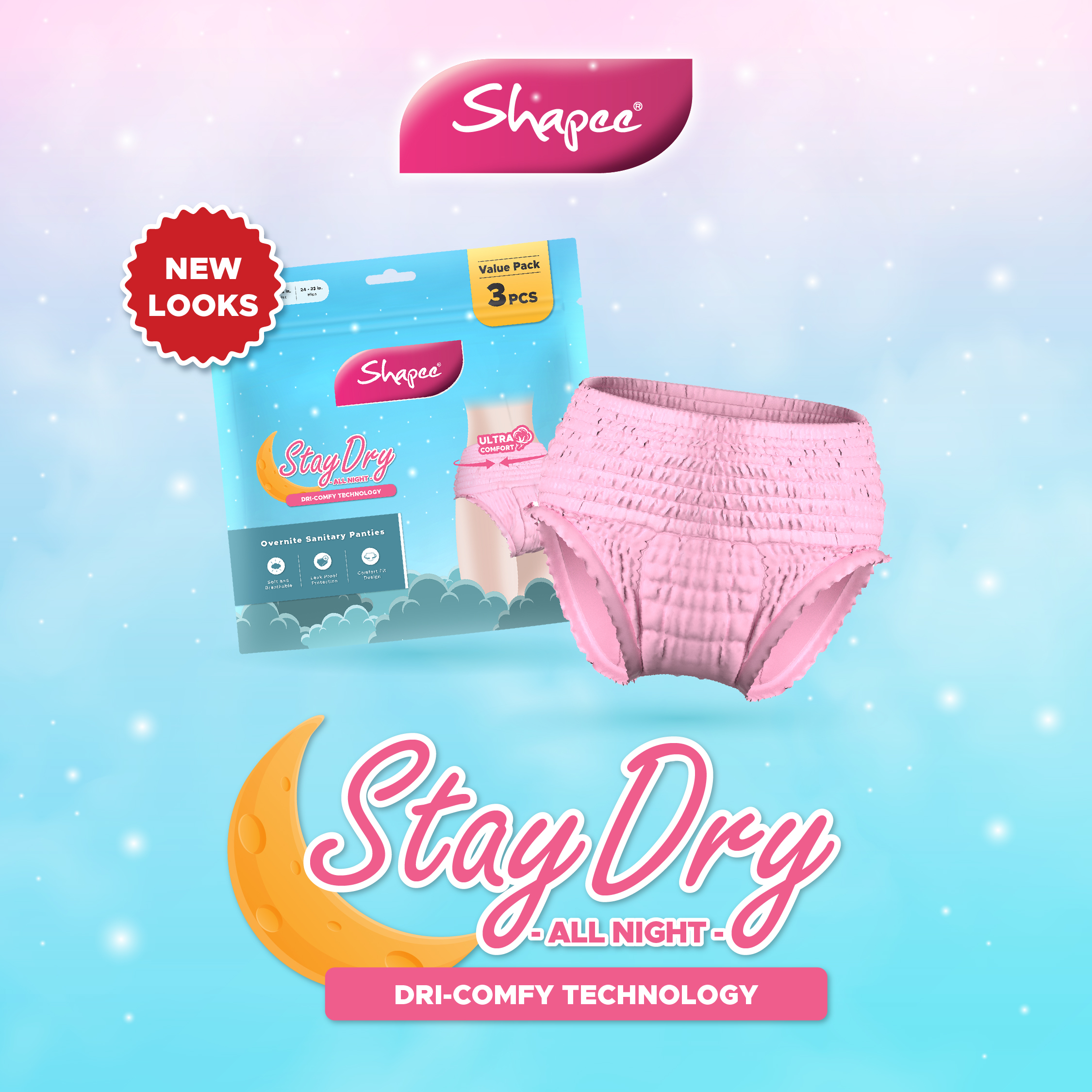 Shapee 3 Packs x Overnight Sanitary Panties (3PCS)