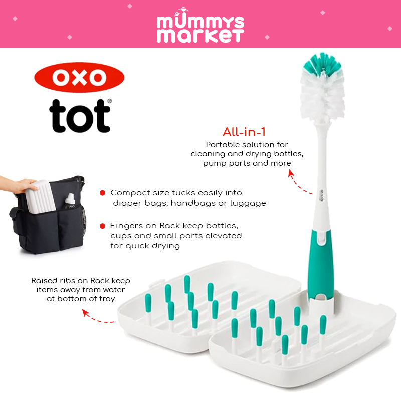 OXO Tot On-The-Go Drying Rack with Bottle Brush - Teal