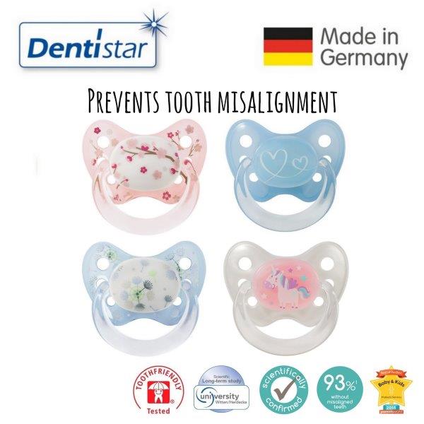 Dentistar Tooth-friendly Curve Pacifier (0-6 months) size 1 with protective cap