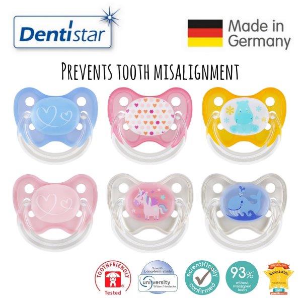 Dentistar Tooth-friendly Flat Pacifier (0-6 months) size 1 with protective cap