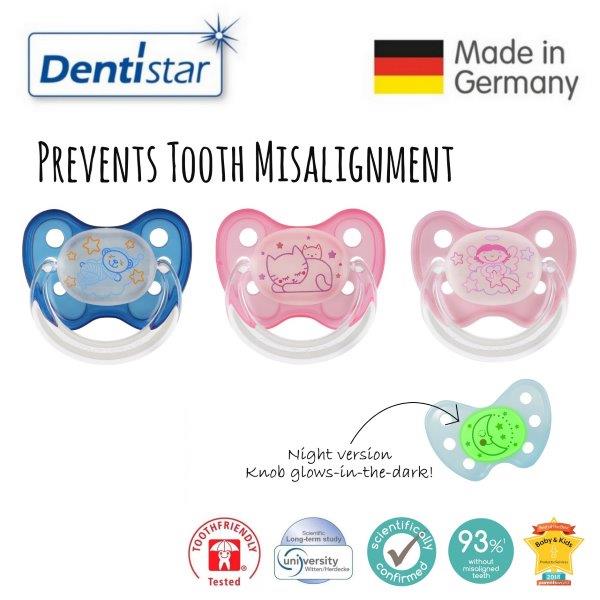 Dentistar Tooth-friendly Flat Night Pacifier (0-6 months) size 1 with protective cap