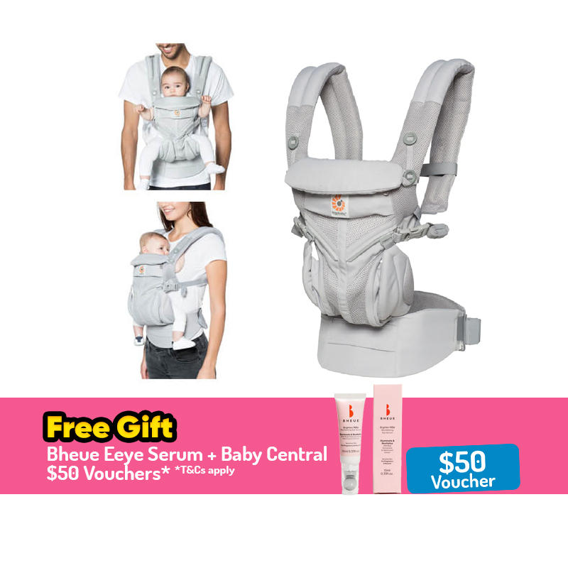 (Pearl Grey) Ergobaby Omni 360 Cool Air Mesh Carrier + FREE GIFT