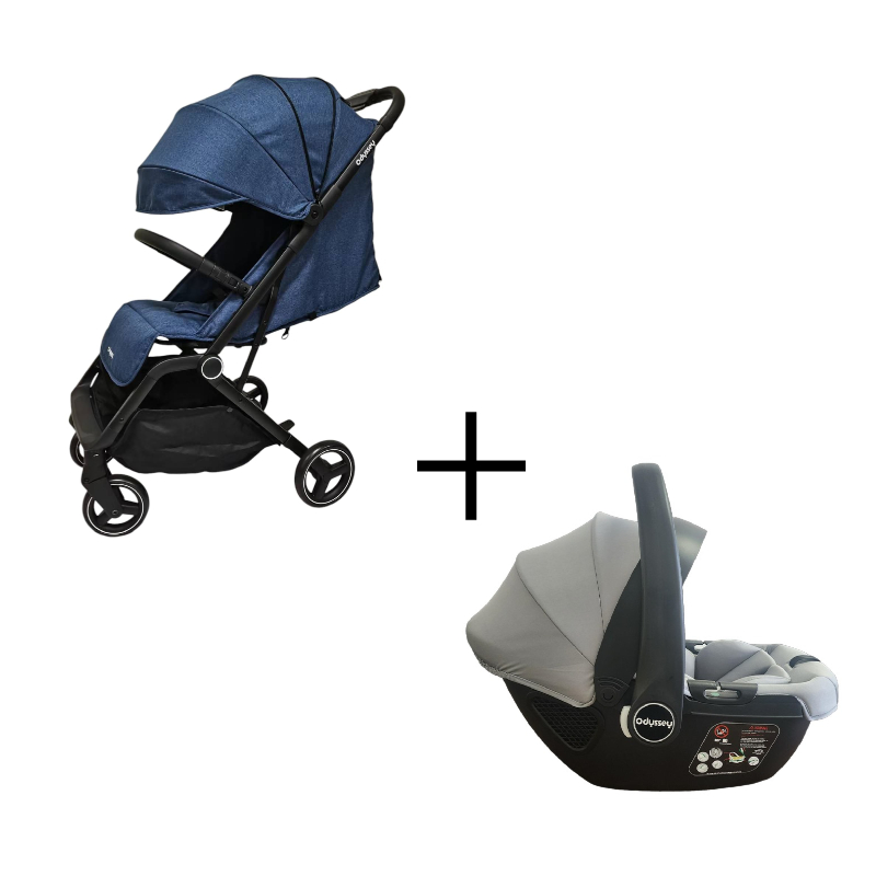 (Navy) Odyssey Lite Compact Stroller + (Black/Grey) Odyssey R129 Infant Car Seat