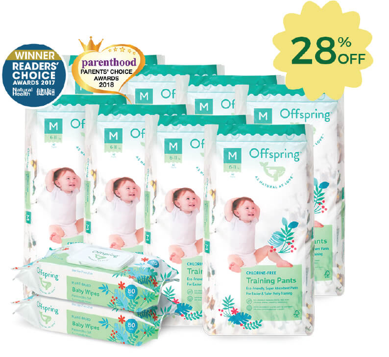 Offspring Chlorine-Free 8pks Diaper Bundle + Baby Plant-Based Wipes 80ct 2pks Bundle