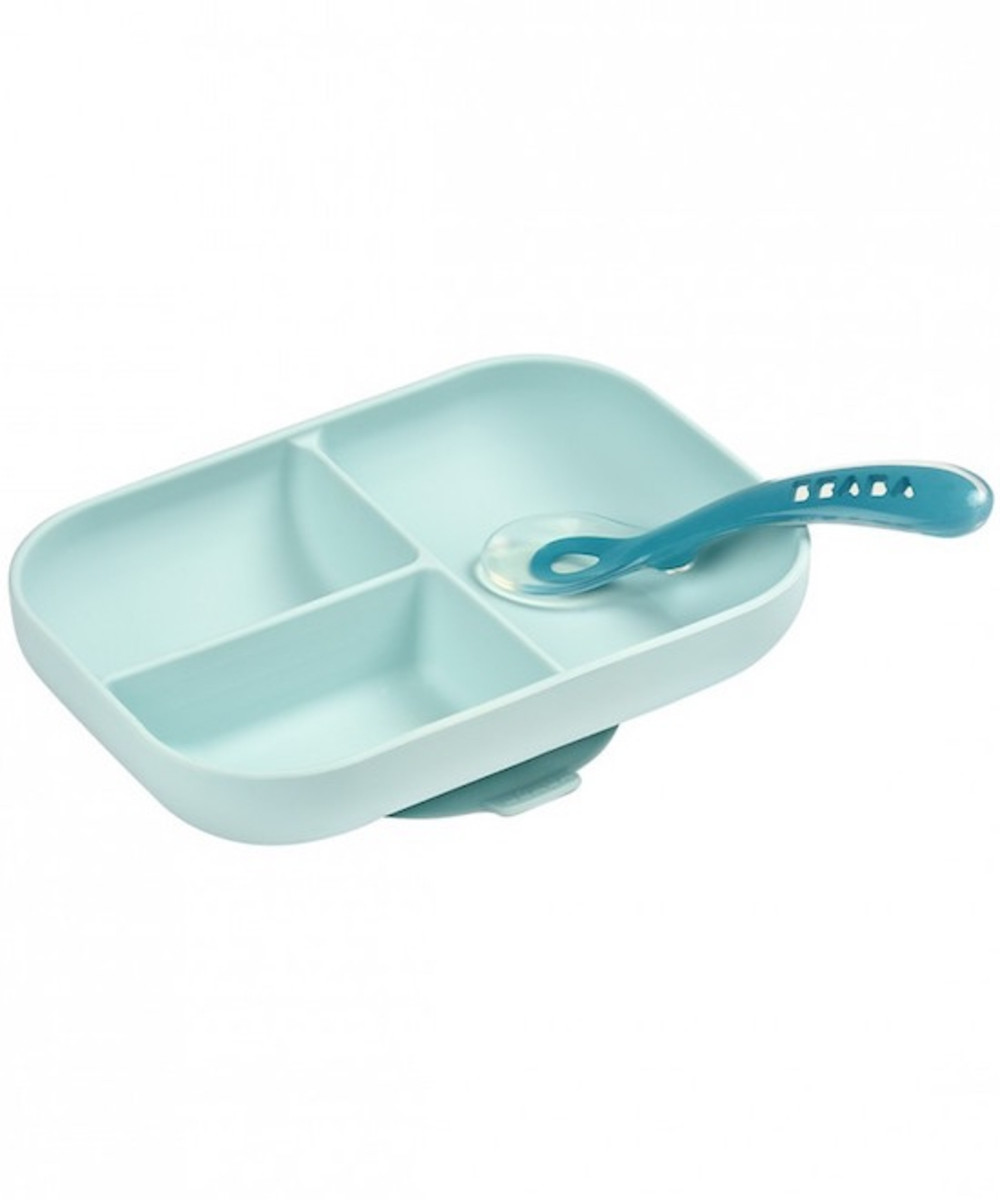 baby-fair Beaba Silicone Divided Plate + 2nd Stage Spoon - Blue (913455)