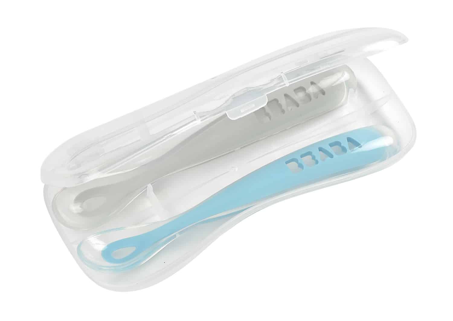 baby-fair Beaba Set of 2 Silicone 1st Stage Silicone Spoon + Case (Light Mist + Windy Blue) (913468)
