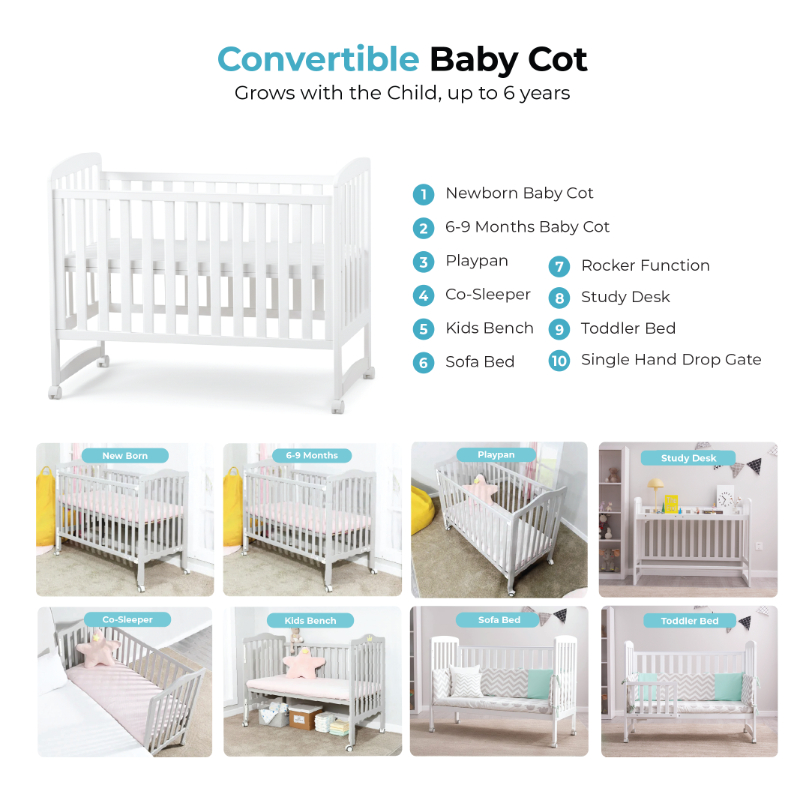 Palette Box Dreamer Plus 10-in-1 Convertible Baby Cot (with Rocking Function)