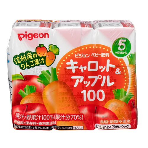 Pigeon Baby Juice Carrot & Apple 100% 125ml X 3 (JP)
