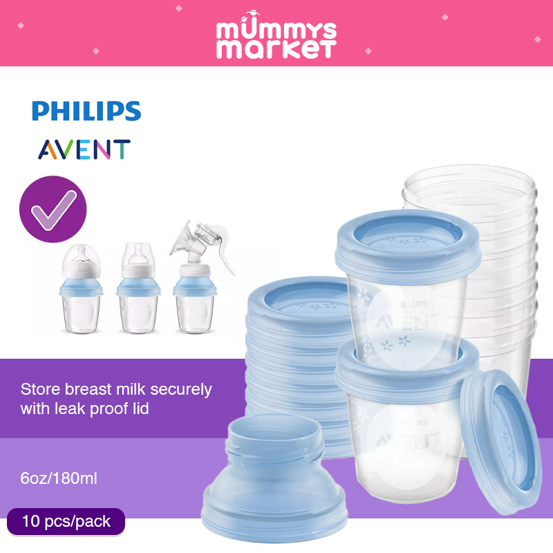 Philips AVENT Breast Milk Storage Cups And Lids, 10 6oz Containers,  SCF618/10