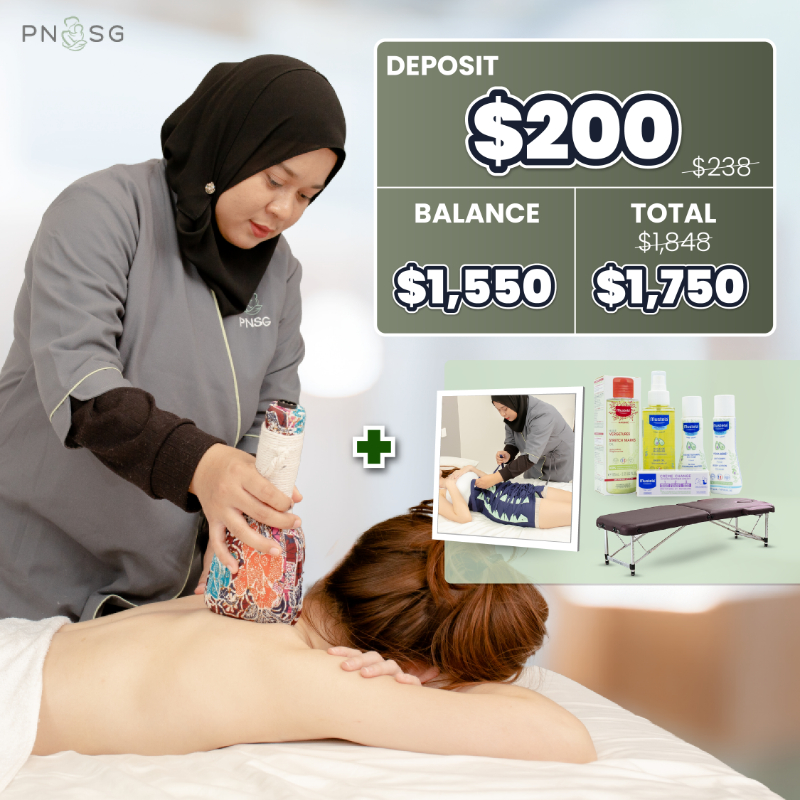 *Deposit First* PNSG 11 Sessions Premium Postnatal Massage (90 Mins) + Free 1 session Signature Massage (60 mins) - Service Activation After 26 August 2025