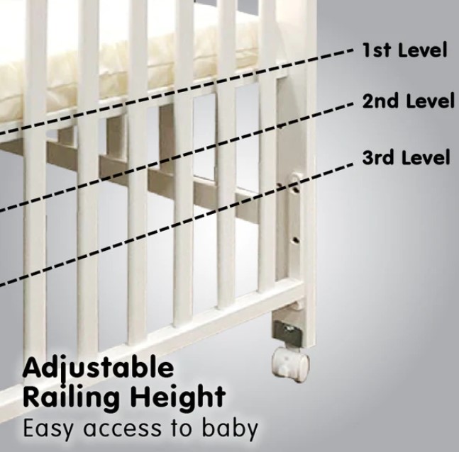 Picket & Rail 6-in-1 Solid Wood Convertible Baby Cot with Drop Side Gate 823 (120x60cm)