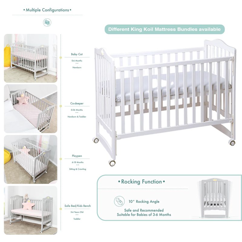 Limited-Time Offer! Palette Box Sweet Dreams 7-in-1 Convertible Baby Cot (with King Koil Mattress Bundle Options!)