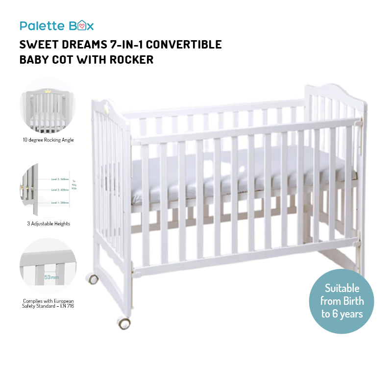 Baby Cot | (PREORDER) Palette Box Sweet Dreams 7-in-1 Convertible Baby Cot with Rocker