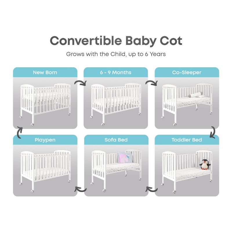 Palette Box Blissful Dreams 6-in-1 Convertible Baby Cot - Drop Gate (120x60cm)