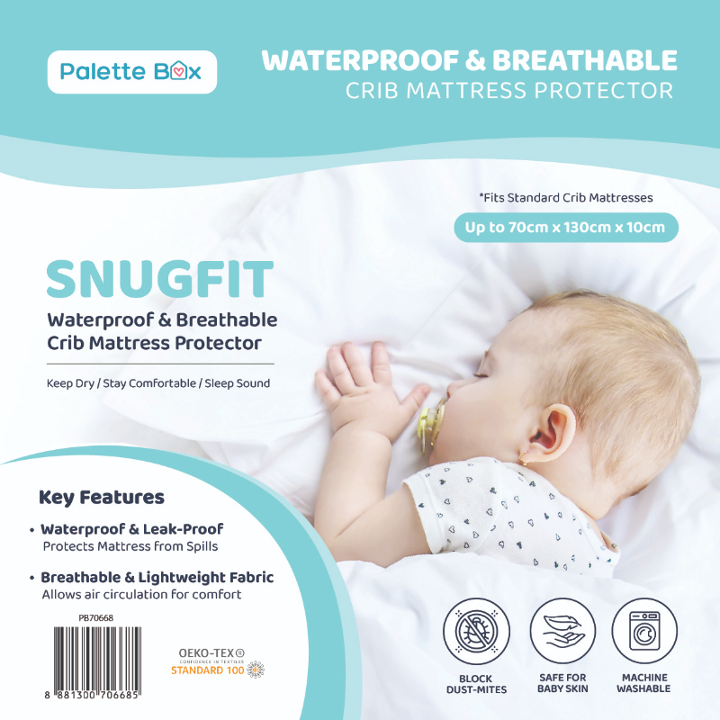 Palette Box SnugFit Waterproof & Breathable Crib Mattress Protector (Fits up to 130x70cm)