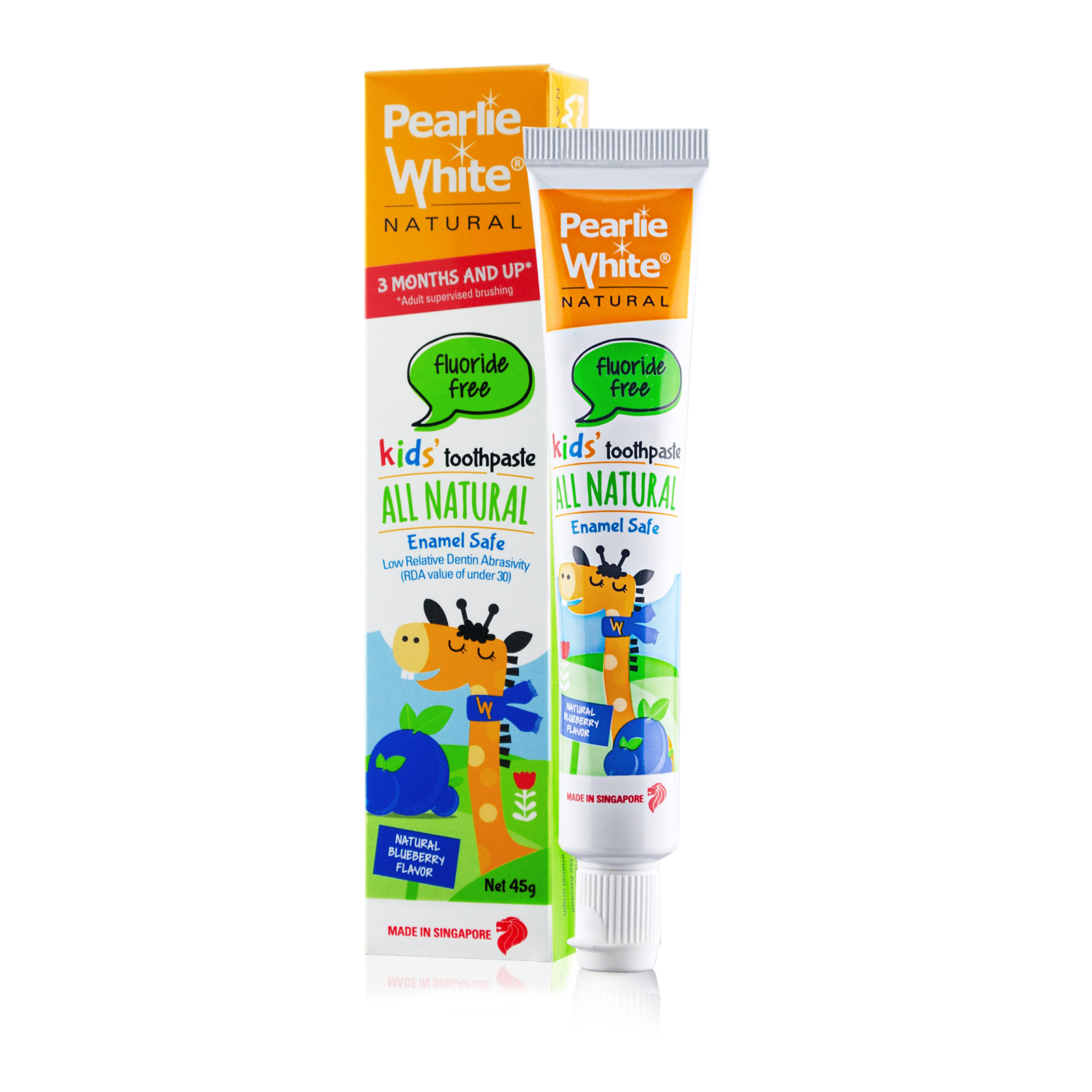 Pearlie White All Natural Enamel Safe Kids Blueberry Toothpaste (Fluoride Free) 45g