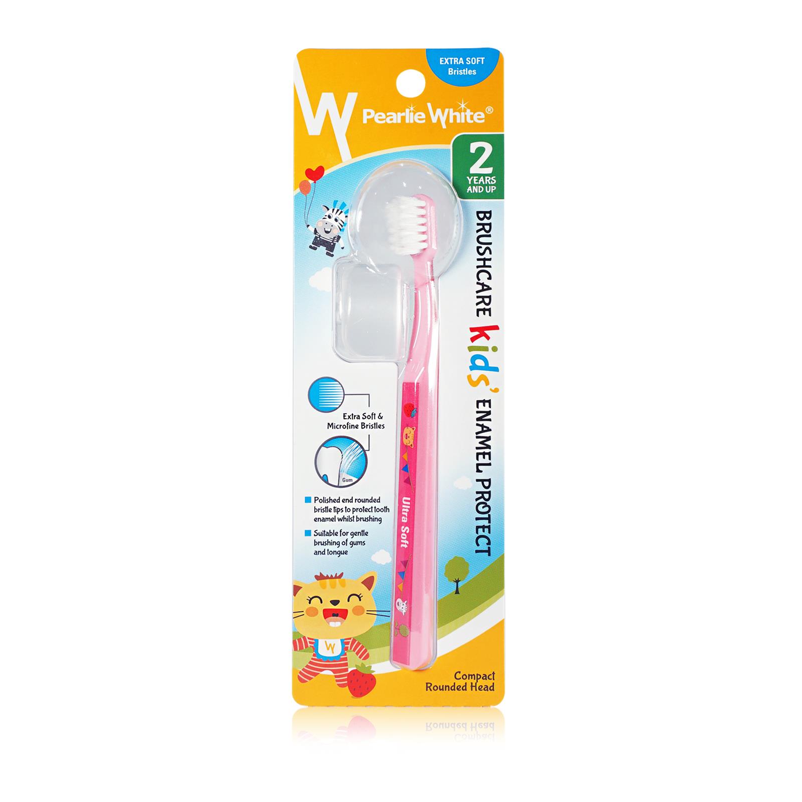 Pearlie White Enamel Protect Extra Soft Kids Toothbrush (Blue / Green / Pink) - Colours choosen randomly