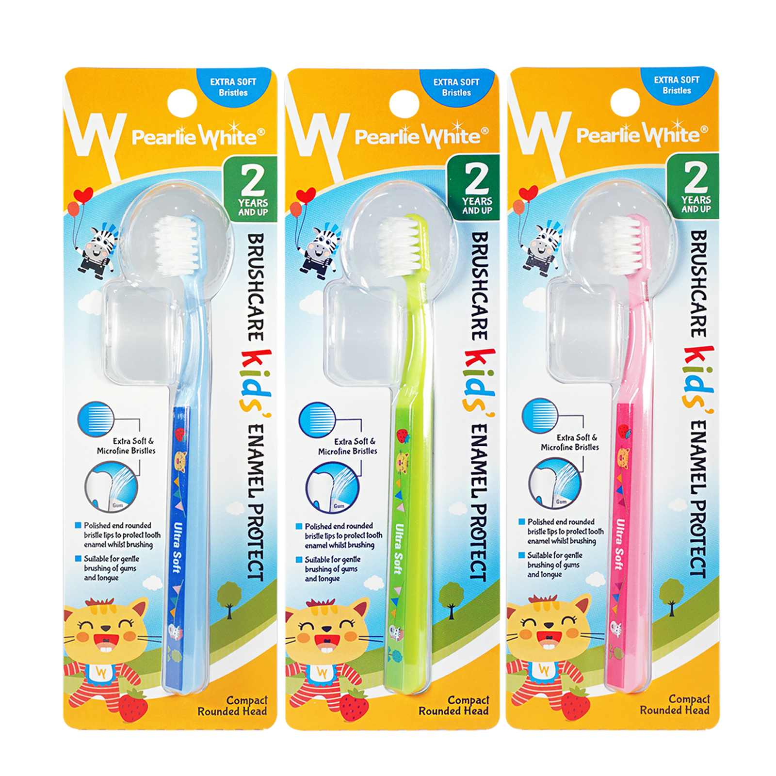 Pearlie White Enamel Protect Extra Soft Kids Toothbrush (Pack of 3)