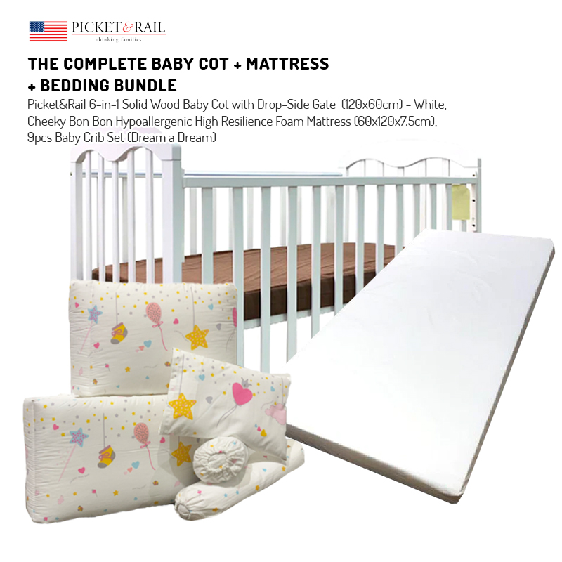 Picket & Rail Complete Bundle (Baby Cot + Mattress + Bedding)