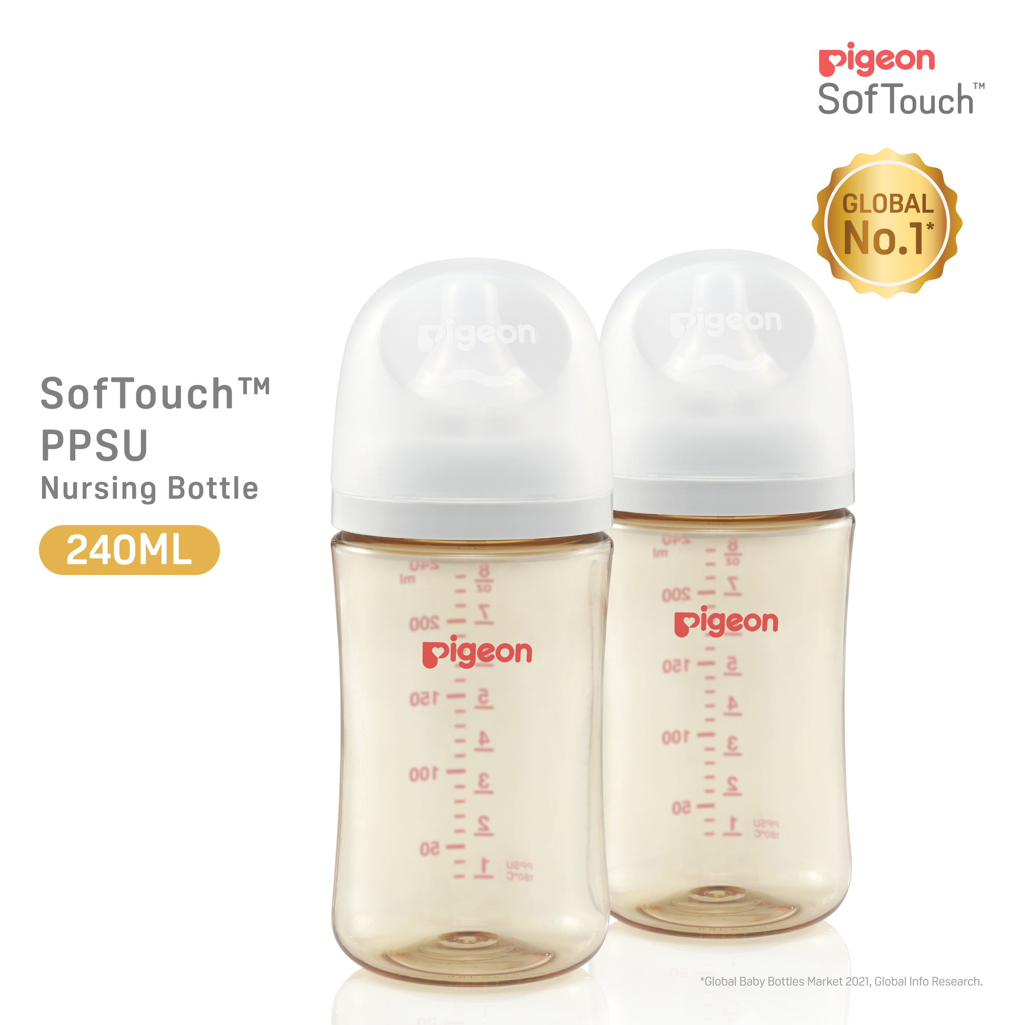 Pigeon SofTouch 3 Nursing Bottle Twin Pack PPSU 240ml (PG-79441)