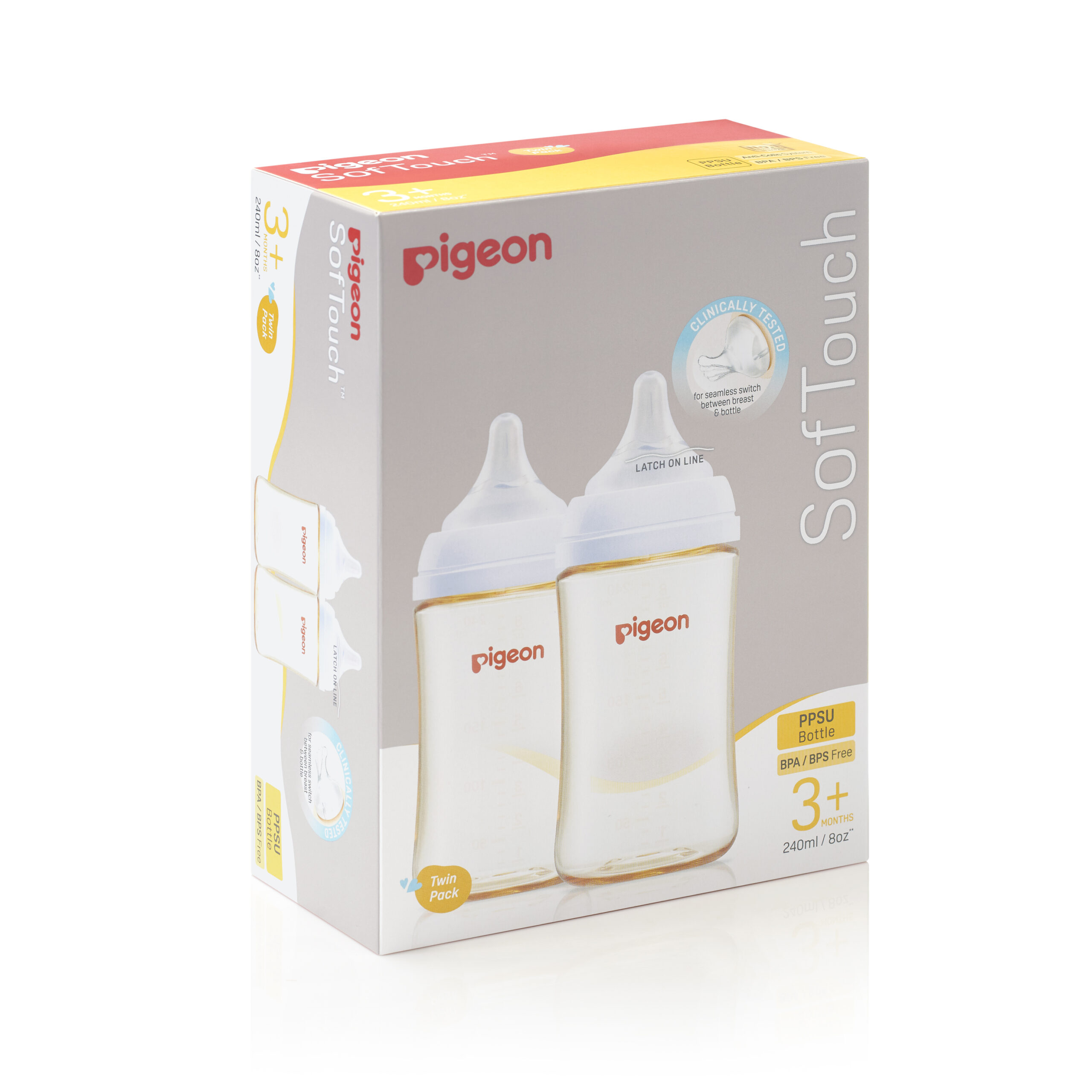 Pigeon SofTouch 3 Nursing Bottle Twin Pack PPSU 240ml (PG-79441)