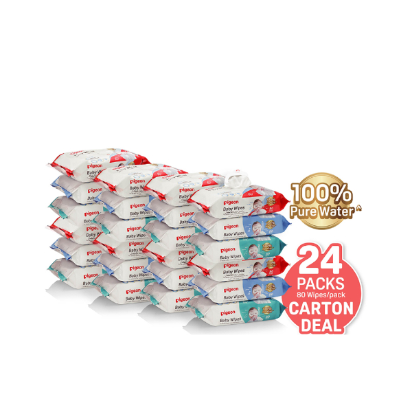 [Carton Deal] Pigeon Baby Wipes 100% Pure Water 80s (Carton of 24 packs)