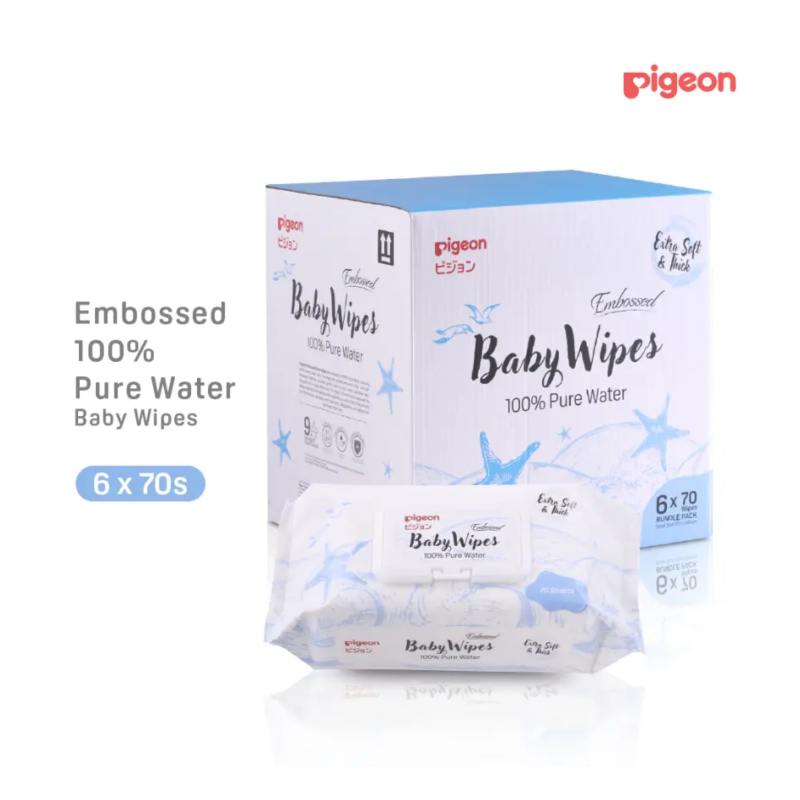 Pigeon Embossed Baby Wipes 100% Pure Water 70S 6In1