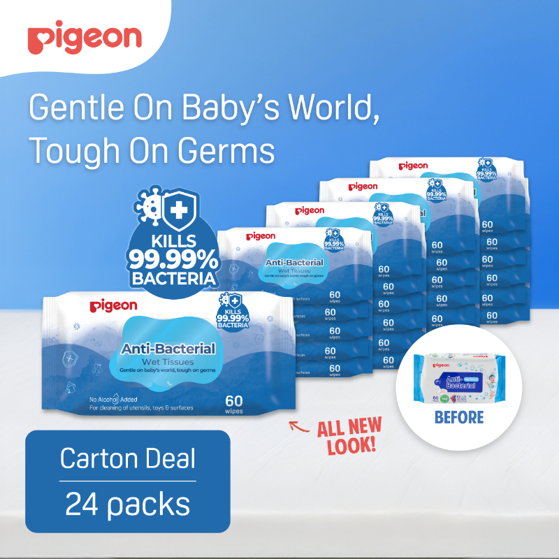 (Carton Deal) Pigeon Anti-Bacterial Wet Tissues 60 Wipes x 24packs