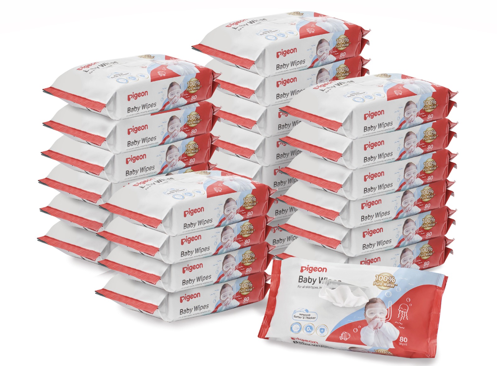 Pigeon Baby Wipes 80 Sheets 100% Pure Water Carton (PG-79498SC)