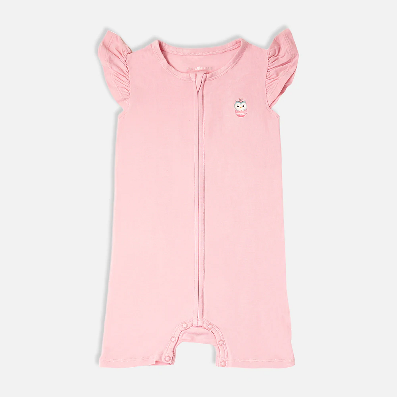 The Plush Club Signature Half Sleeves Zippie - Baby Pink