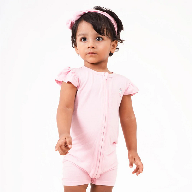 baby-fair The Plush Club Signature Half Sleeves Zippie - Baby Pink